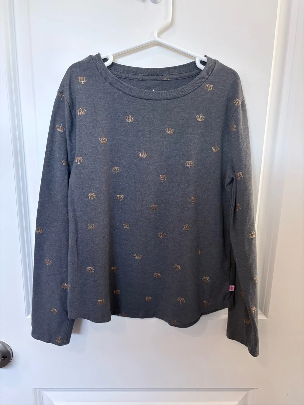 3/$15 - Girls' Gray Long-Sleeve Top with Gold Crown Print